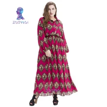 Dubai Vestidos Sagrado Coração Imprimir Chiffon Mulheres Plus Size Vinho Tinto Robe Arabe Caftan Abaya Muçulmano Vestuário Islâmico(China)