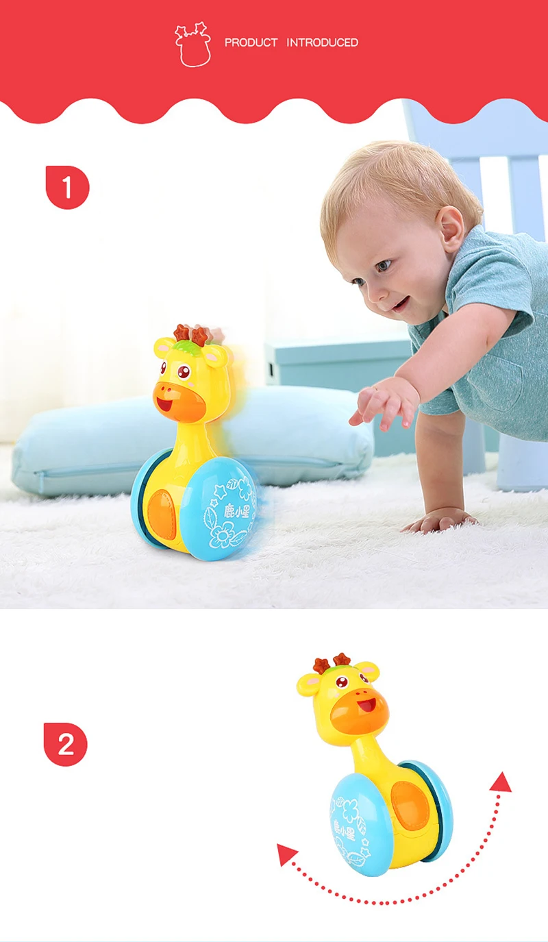 Baby Rattles Sliding Tumbler Doll Cute Pet Image Sweet Bell Music Roly-poly Puzzle Early Education Baby Toys Gift T0725 (6)