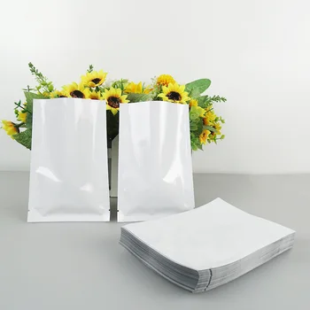 

7*10cm Open Top Ping Pocket Food Snack Tea Storage Plastic Bags Mylar Vacuum Pouch Heat Sealable White Aluminum Foil Wholesale