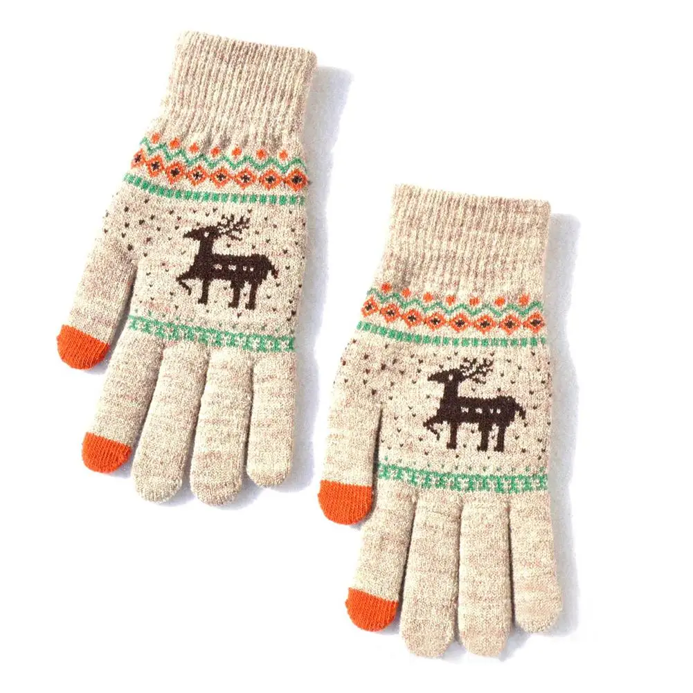 MISSKY Wo Для мужчин s Для мужчин зимние теплые Сенсорный экран перчатки шерстяные вязаные Рождественские перчатки с изображением оленя полный палец перчатки