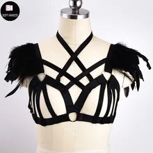 Для женщин сексуальная Готическая Регулируемый перо средства ухода за кожей бюстгальтер с портупеей с каркасом белье портупея перьевые эполеты рейв бондаж