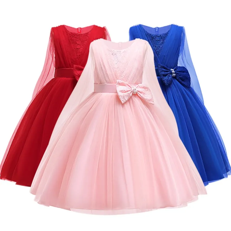 

Flower Girl Dresses Princess Costume Lace Bow Tutu Kids Clothes Sleeveless Party Dress Children Summer Prom Dresses