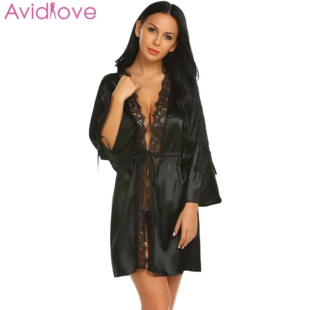 Avidlove 2018 Осенняя Сексуальная Ночная сорочка с рукавами кружевная Цветочная