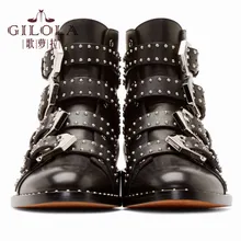 genuine leather new ankle motorcycle rivets women boots fashion leather shoes women autumn winter shoes woman