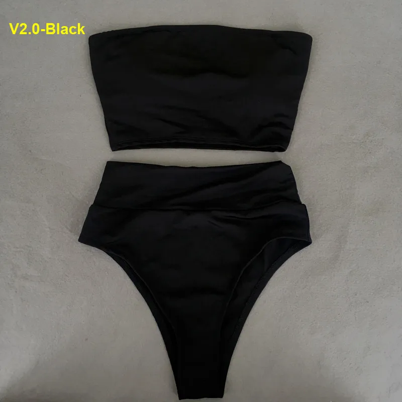 Сексуальный женский купальник с высокой талией, бикини, бандо, стринги размера плюс, одежда для плавания для женщин,, бикини, купальник, бикини - Цвет: V2.0-Black