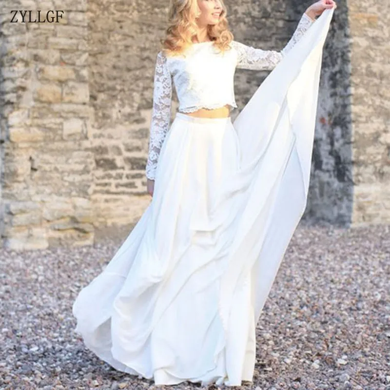 white two piece wedding dress