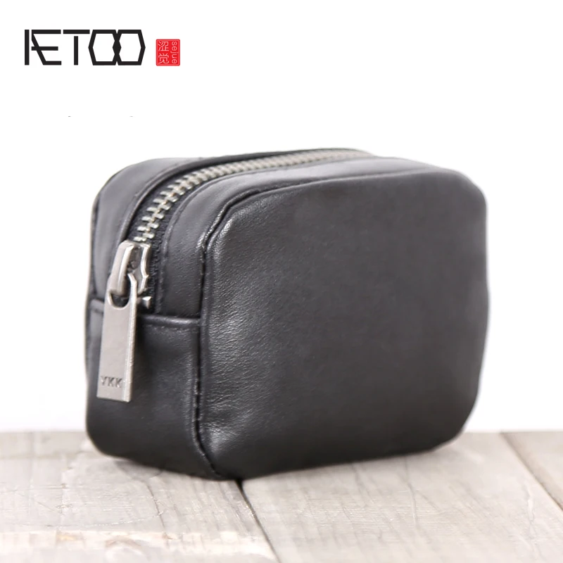 

AETOO cowhide Handmade wallet Coin Card bag key pack data line Clutter Mini Storage bag