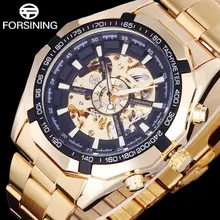 FORSINING Marca Automático de Los Hombres Reloj de Lujo Mecánico Esquelético Relojes de Oro de Los Hombres de Acero Inoxidable Reloj Relogios