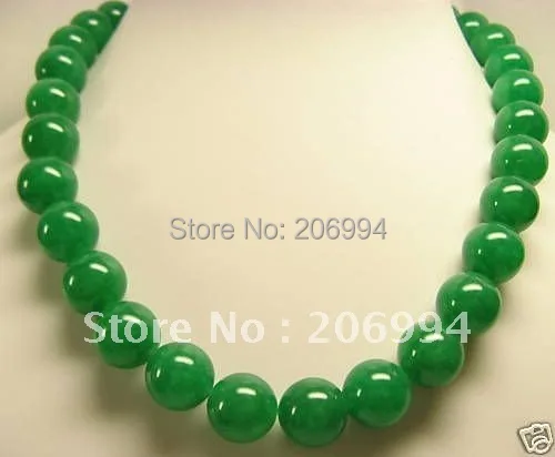 

free shipping Beautiful Green stone 12mm Round Beads Necklace 18" 2pc/lot fashion jewelry