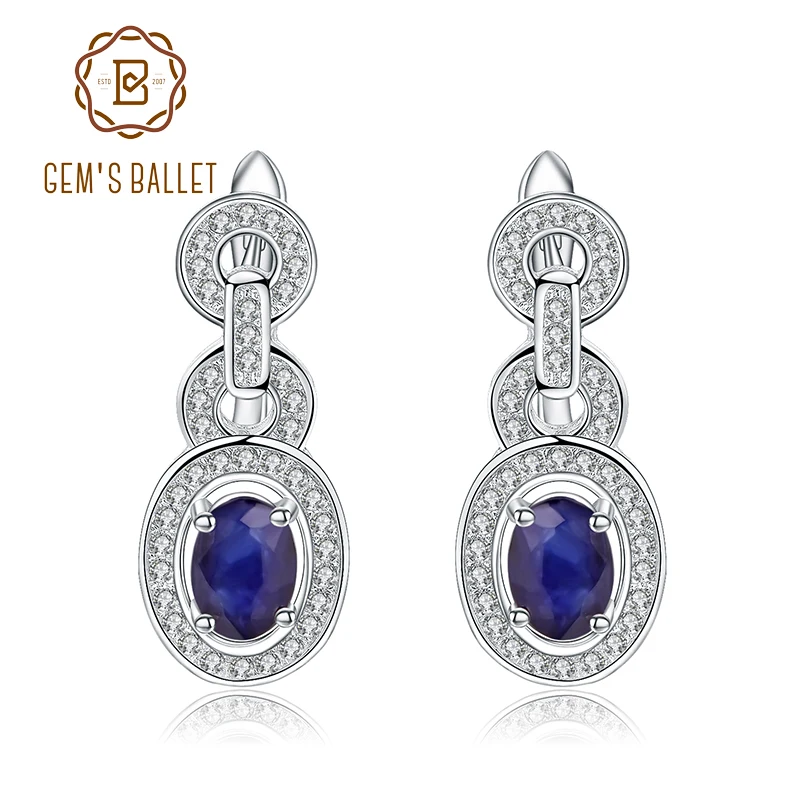 

GEM'S BALLET 1.89Ct Natural Blue Sapphire Vintage Earrings 925 Sterling Silver Oval Stud Earrings For Women Wedding Fine Jewelry