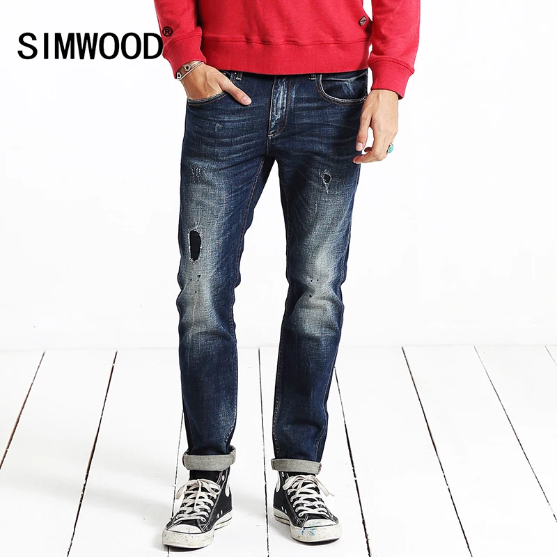 SIMWOOD Brand Clothing New Autumn Jeans Men Fashion Patchwork Denim