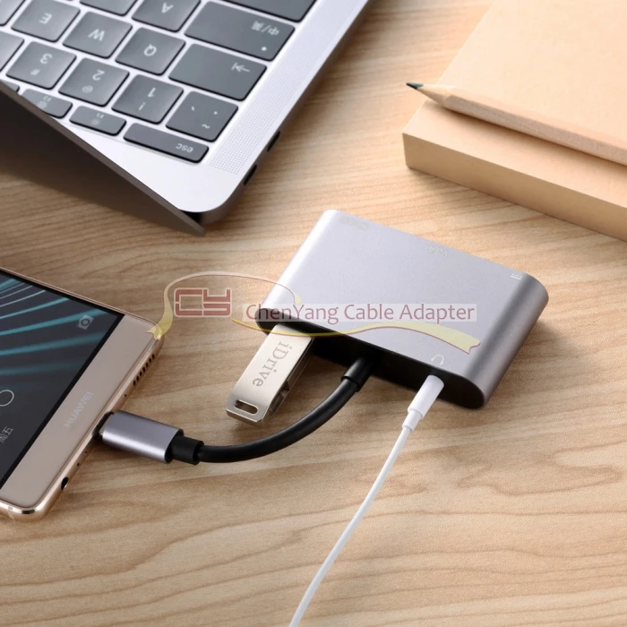 Zihan type C к HDMI и VGA и USB3.0 OTG и женское зарядное устройство и аудио адаптер для ноутбука USB-C USB 3,1