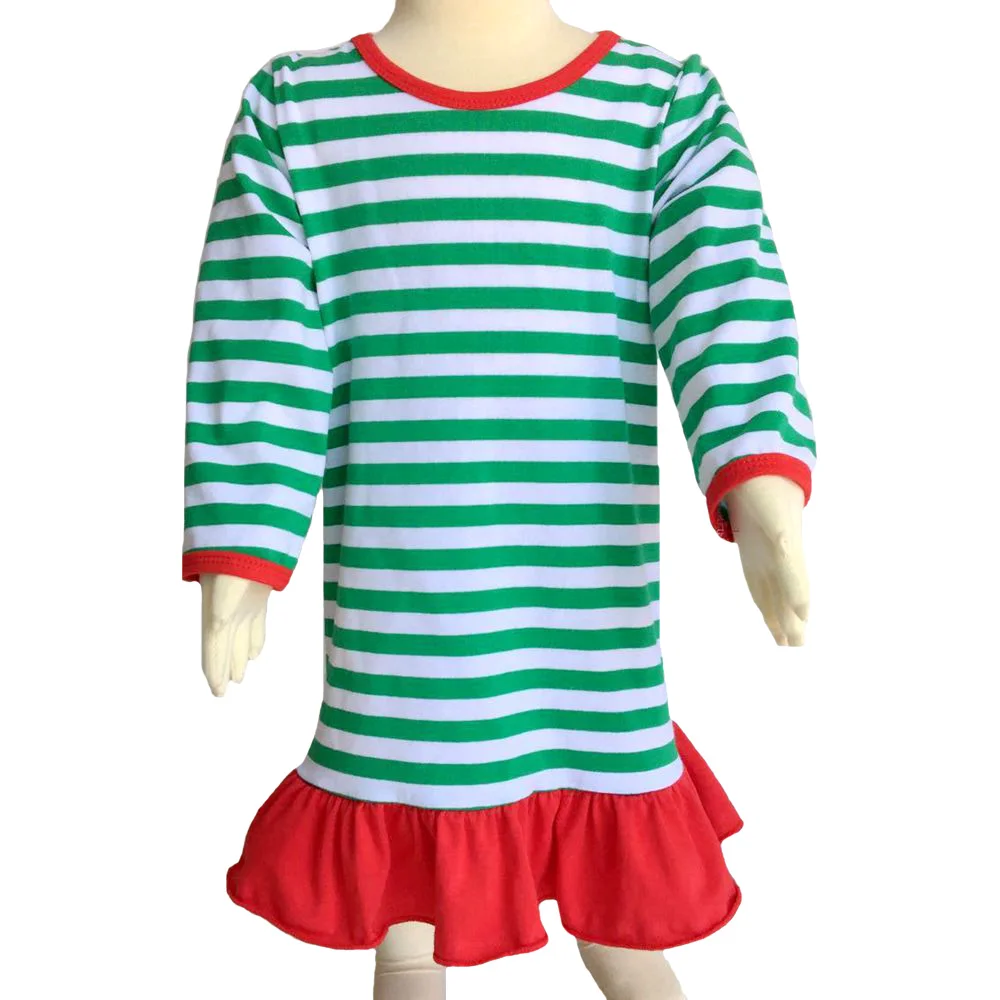 Рождественские Ночные сорочки для девочек, платье с оборками, Рождественская пижама для девочек, пользовательский начальный костюм в красную и белую полоску - Цвет: 5