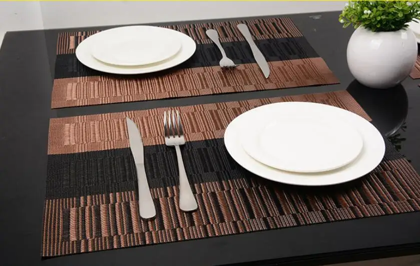 Fyjafon 4/6pieces Dining Table Mat PVC Placemats Heat Insulation Non-Slip Kitchen Table Mats Washable Placemat Bowl