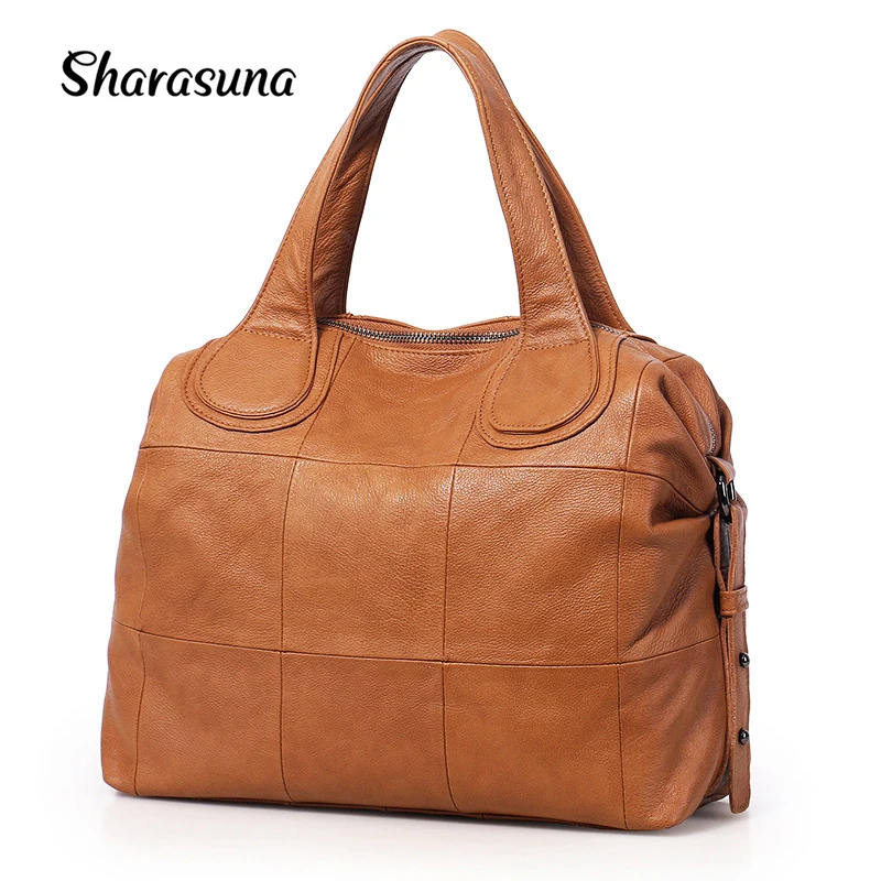 

Sharasuna 2018 New Vintage Plaid Womens Handbags Genuine Leather Top-Handle Bag Ladies Shoulder Bags Women Tote Crossbody Bags