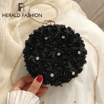 

Herald Fashion Lace Flower Women Shoulder Bag Mini Round Chain Female Messenger Bags Wedding Purse Elegant Ladies' Evening Bag