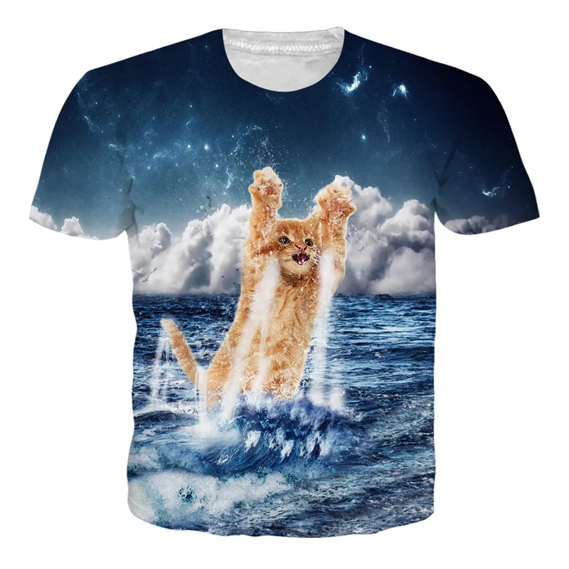 

3D Blue Wave Lightning and Cat Summer Slim Tees Tops T-Shirts Men Tops Camiseta Poleras Hombre Shirt Camiseta de hombre Unisex