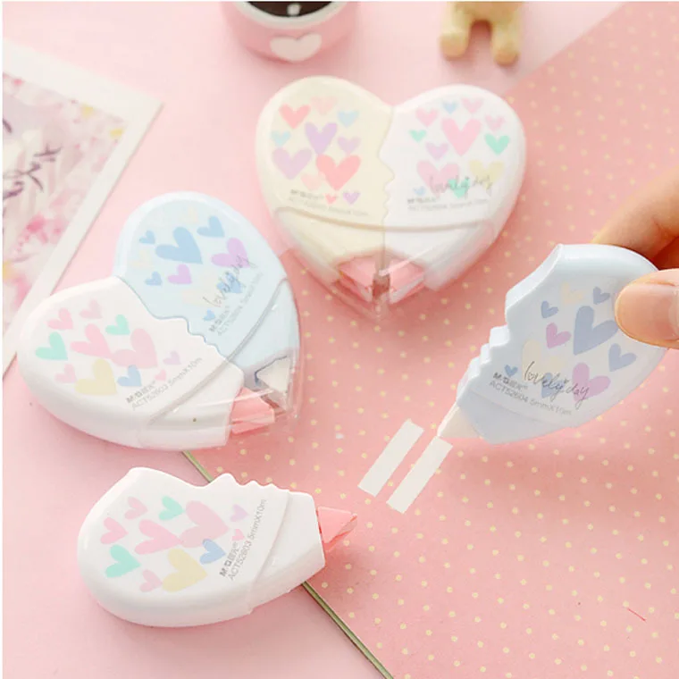 

2 Pcs/pair Correction Modification Love Heart Correction Tape Material Escolar Stationery Office School Supplies Papelaria 10M