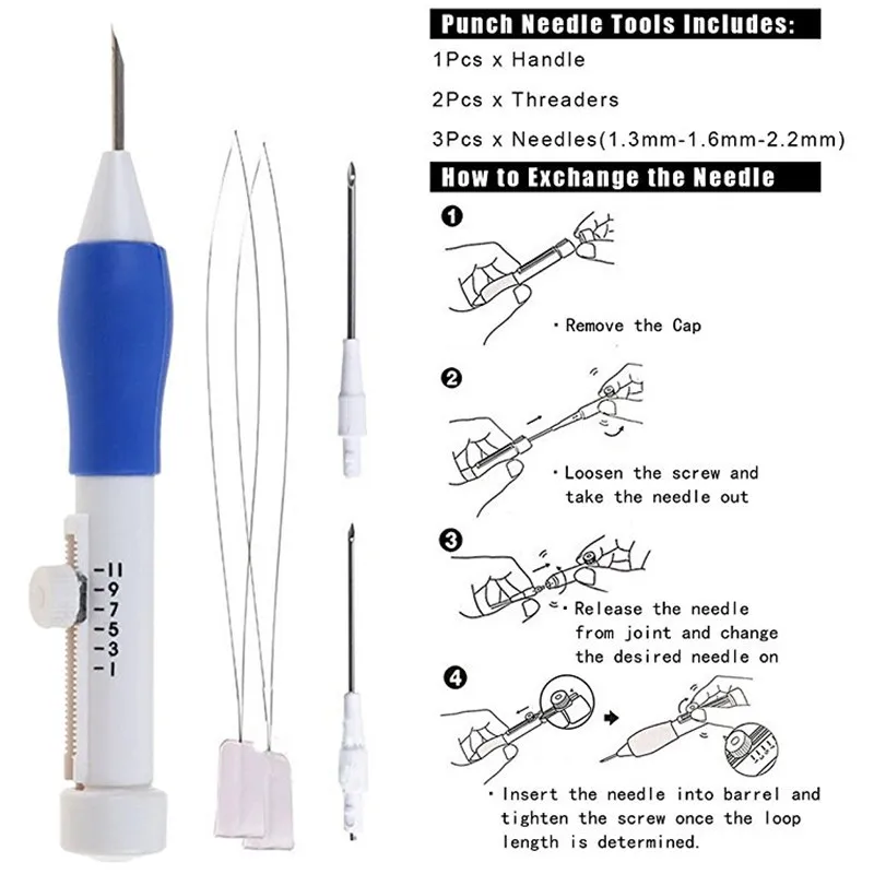 Magic Embroidery Stitching Punch Needles Pen Set Craft Tool for DIY Threaders Sewing Knitting Kit Embroidery Patterns with Case (1)