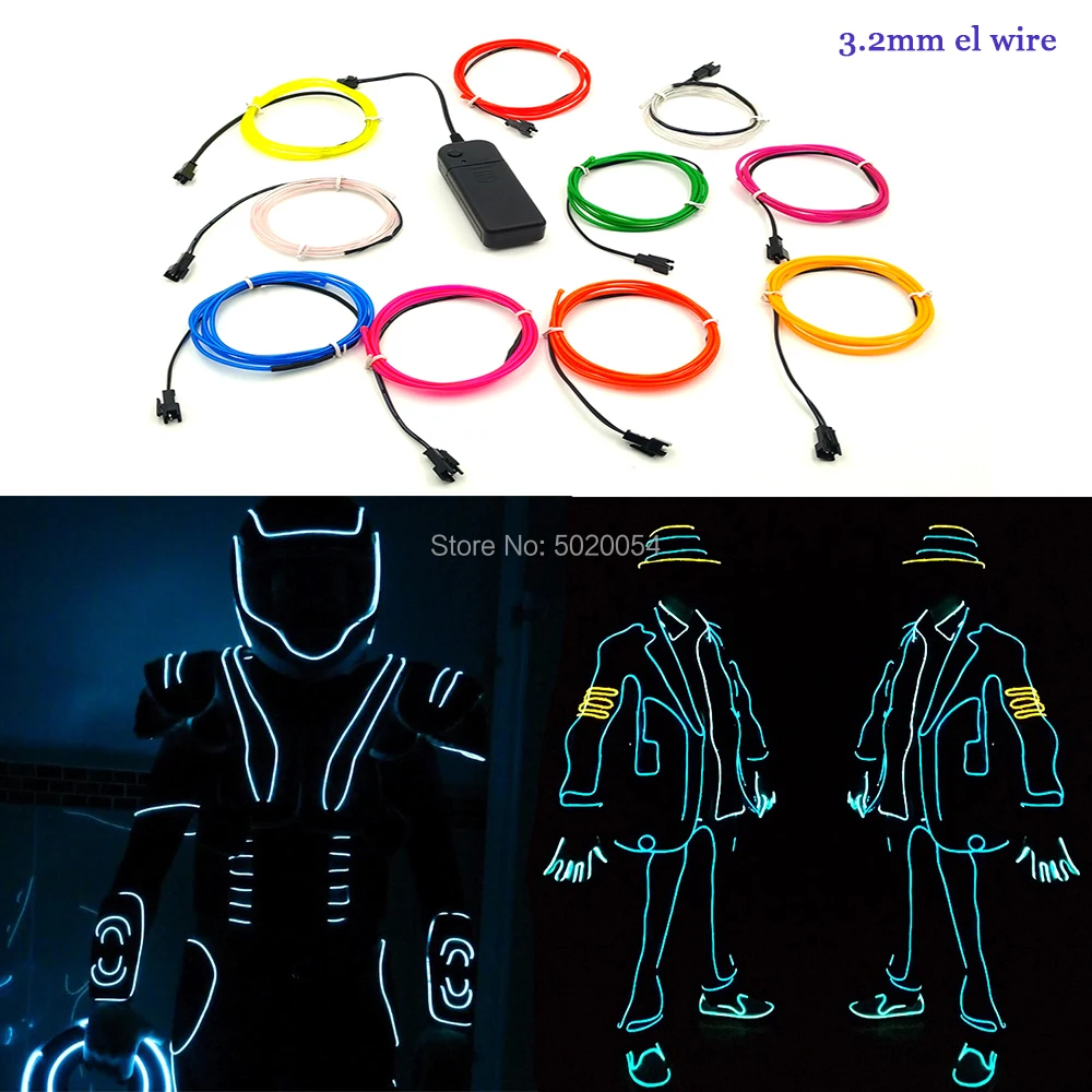 

1M 3V 2AA controller Flexible EL Wire Rope Tube tape Waterproof LED Neon Lights Shoes Clothing Car Decor