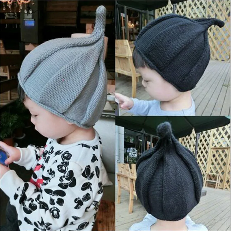 shilly flower knitted wool child pointed steeple hat parent-child cap windmill solid color crochet boys girls beanies headwear