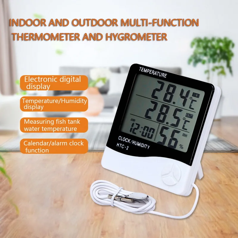 Junejour LCD Digital Hygrometer Thermometer-1-2 Indoor Outdoor Temperature Humidity Monitor Meter with Alarm Clock