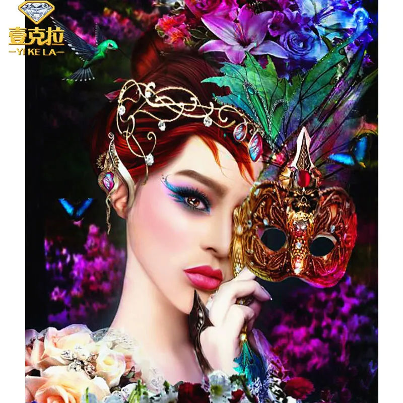 

YIKELA 5D DIY Full Square Diamond Painting Masked Woman Diamond Embroidery Cross Stitch Rhinestone Painting Home Decor Gifts