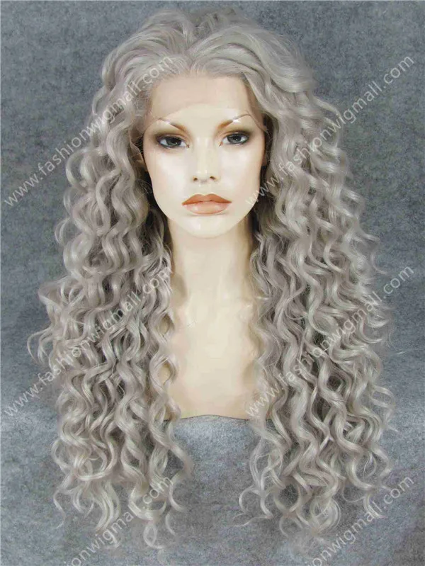 Free Shipping 26" Extra Long #4503/1001 Grey Blonde Curly 