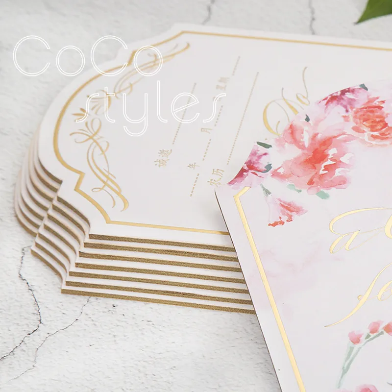  Cocostyles custom beautiful die cut floral design invitation card with gold foiling edge for lawn w - 32888841714