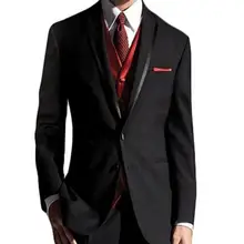 Новое поступление, Черные смокинги друзей жениха на двух пуговицах, мужские свадебные костюмы на выпускной(пиджак+ брюки+ жилет+ галстук) K: 834