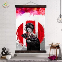 купить! Red Sun Geisha Japan Art Современные Wall Art Печать Поп-Арт Картина И Плакат Висят Свиток Холст