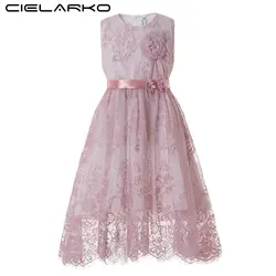 Cielarko/кружевное платье для девочек цветок Детские Платья для вечеринок Формальные без рукавов для девочек нарядное платье элегантные