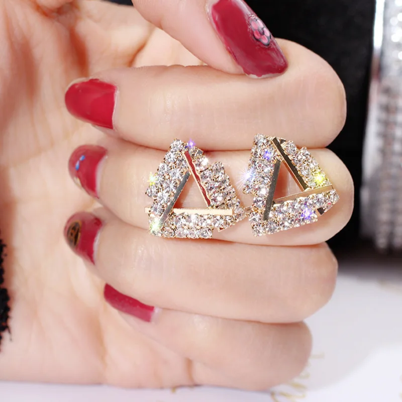 

AIFFRY Triangle Earrings Crystal Wedding Stud Earrings For Women Jewelry E2492