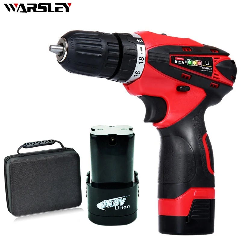

16.8V Electric Drill Rechargeable Lithium Battery*2 Mini Cordless Parafusadeira Furadeira Power Tools + Professional Toolbox