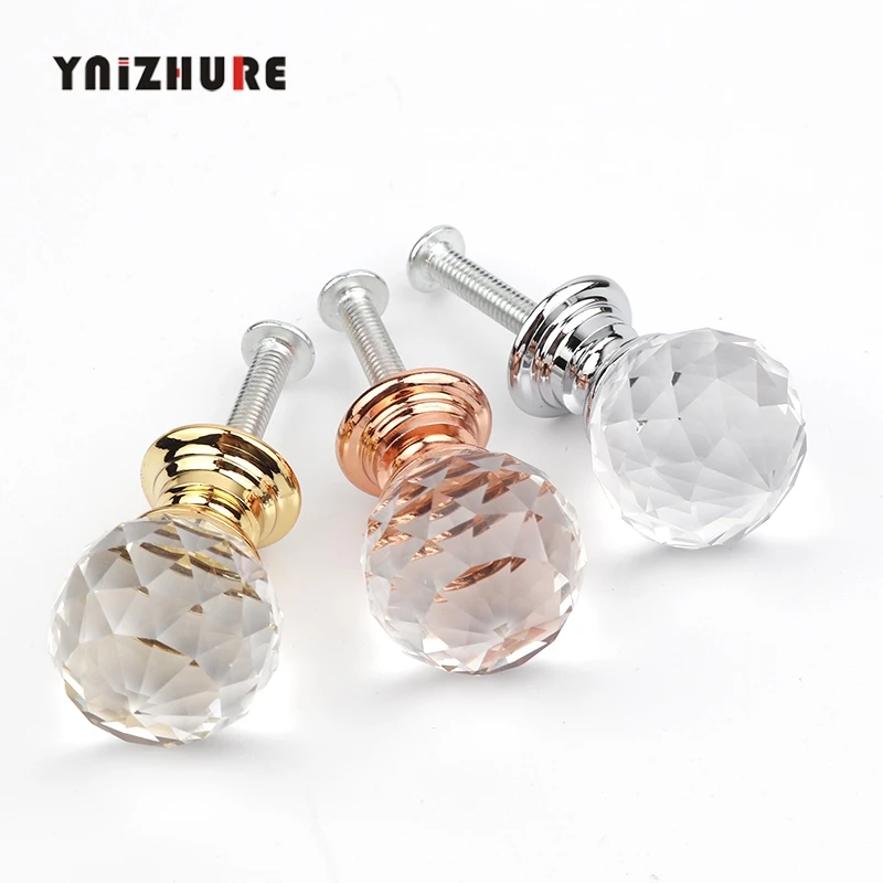 YNIZHURE Brand Design 20mm Crystal Ball Glass Knobs Cupboard Drawer Pull Kitchen Cabinet Door Wardrobe Handles Hardware