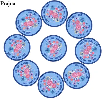 

Prajna 10PCS Wholesale Cool Letters Patch Do No Harm Embroidery Sticker Hippie Iron On Patches Round Badge For Clothing Ornament