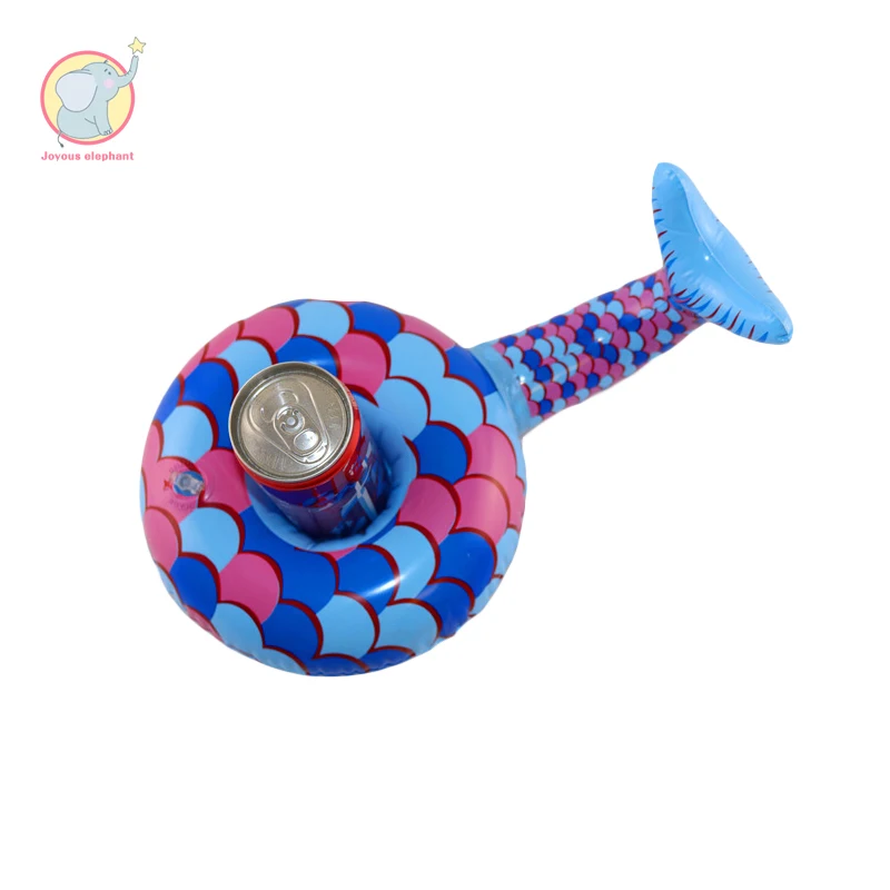 

Mini inflatable blue mermaid tail Cup Holder pool Float PVC swim drink summer beach Bathing Kids Toy Party Decoration