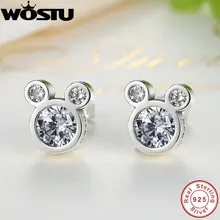 Горячая 925 пробы серебряные милые ослепительные серьги-гвоздики с мышкой для женщин и девушек подлинные оригинальные ювелирные изделия подарок