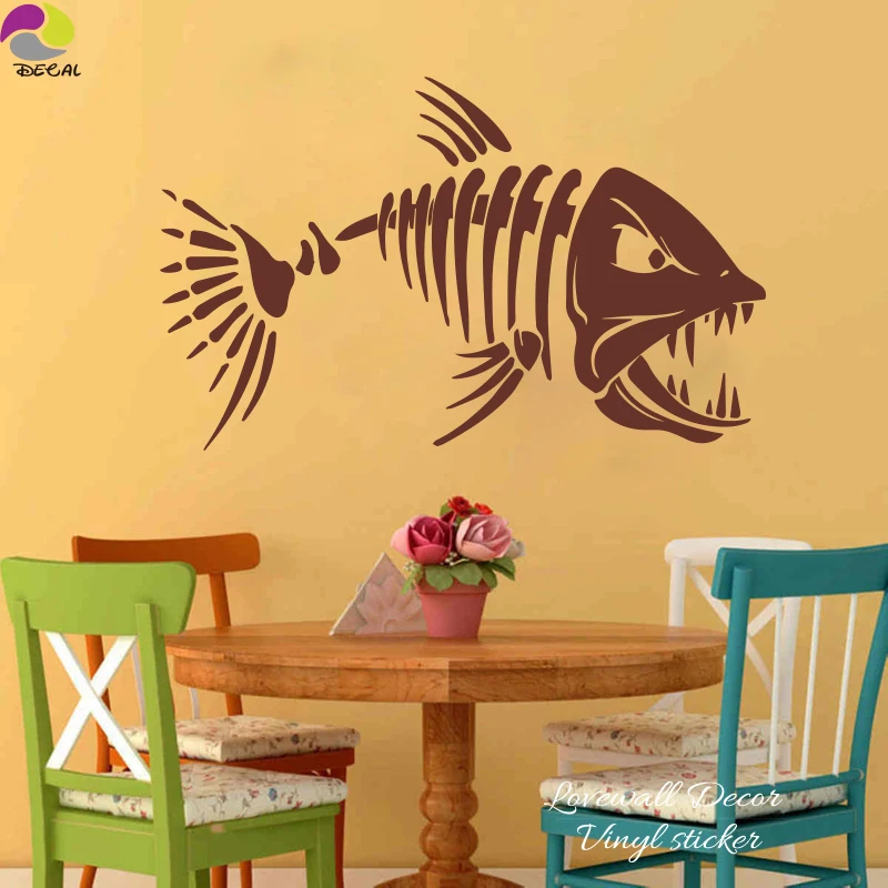 Skeleton Fish Fishing Wall Sticker Kitchen Cafe Sea Ocean Animal Wall Decal Kids Room Living Room Vinyl Home Decor Wall Art