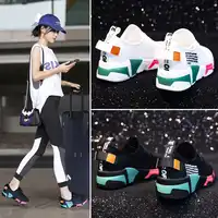 Dumoo Girl Sneakers Shoes Women White/Black Breathable Sneakers Casual Shoes Female Mixed Colors Shoes Heel 5cm Zapatillas Mujer