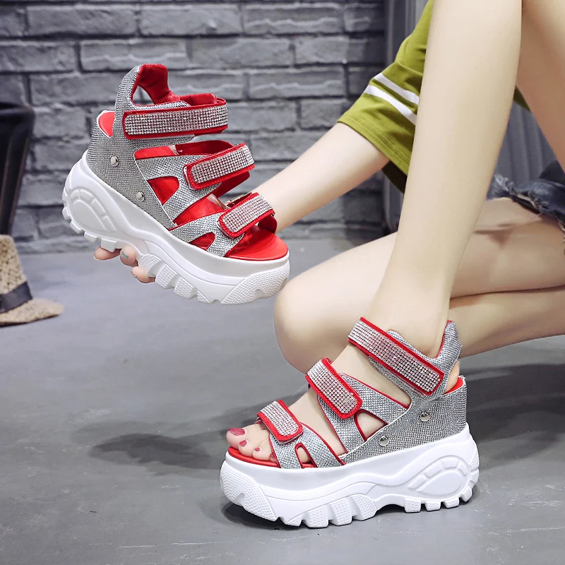 

Women's Platform Sandals 2019 Summer Fashion Rhinestone High Heels Sandals For Woman Summer Shoes Female Beach Sandal Shoes