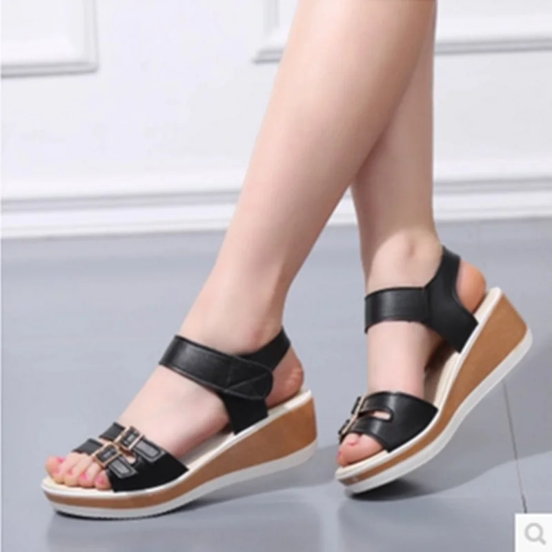 Ladies sandals with heel European and American style hoop loop platform ...