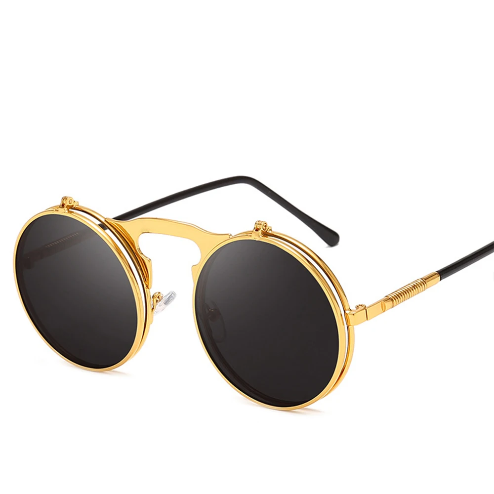 

Vintage Steampunk Flip Sunglasses Retro Round Metal Frame Sun Glasses for Men Women Brand Designer Circle Glasses Oculos man