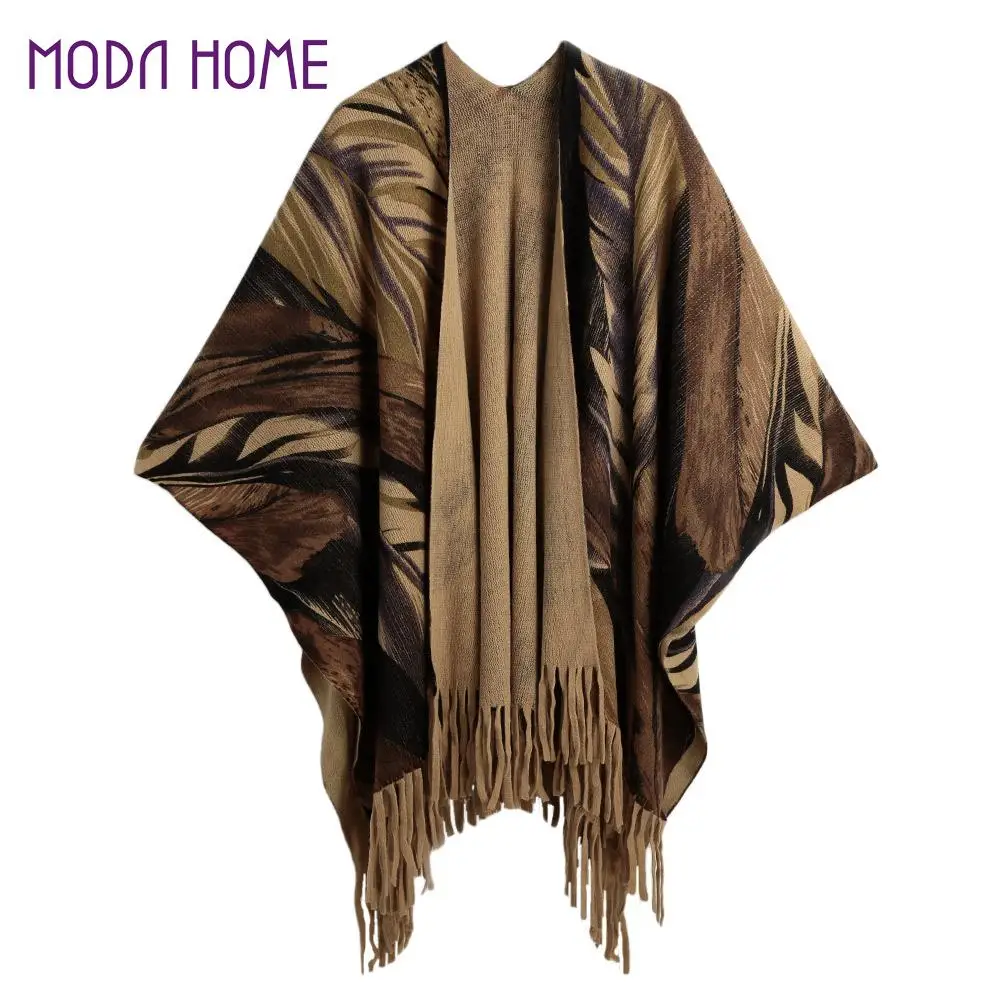 2016 Autumn New Cardigan Women Winter Poncho Cape Top Tassel Fringed Cardigan Print Sweater Scarf Women Coat Red Grey Khaki