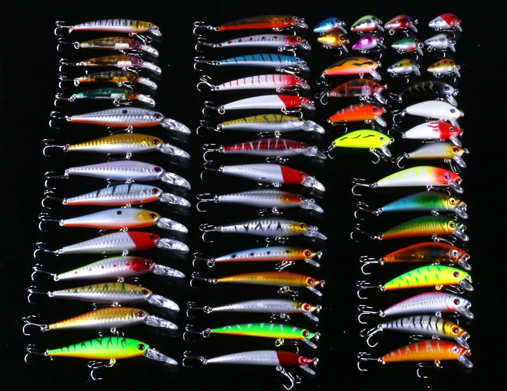 Iscas de Pesca Isca e Isca Hengjia Lote 8 Modelos Minnow Manivela Lápis Dura Cores Wobblers Pesca Equipamento Atacado 56 Pçs - 1 isca dura 56 cores wobblers pesca equipamento atacado
