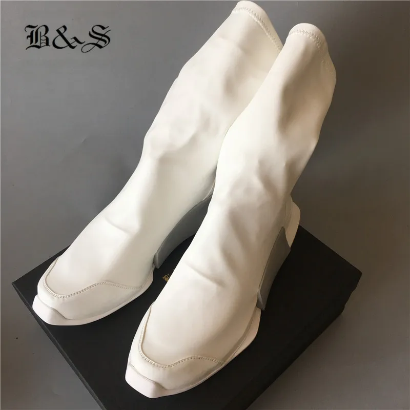

Punk style Black Street Tank sole Elastic Stretch Fabric Sock Boots Slip On unisex trainer Slim Increase Boots
