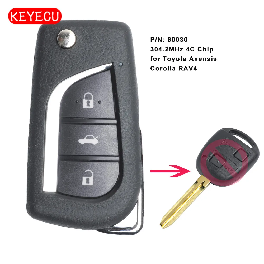 

Keyecu Upgraded Flip Remote Key FOB 304.2MHz 4C Chip for Toyota Avensis Corolla RAV4 P/N: 60030