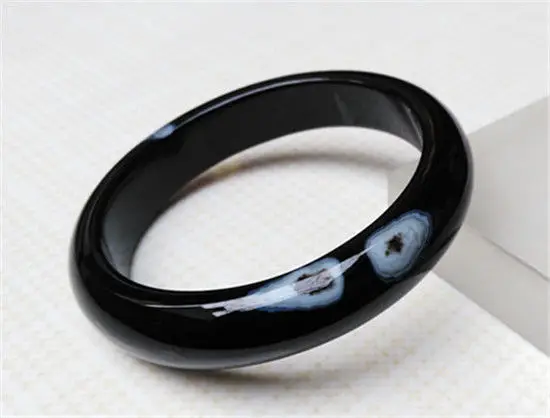 

FREE SHIPPING>>>@@ 100% Natural White Texture A Grade Beautiful Black Agate Jade Bracelet 64.5MM NEW