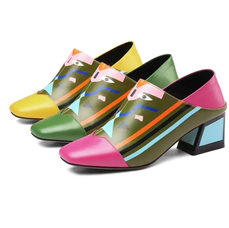 

Spring women's shoes 2019 new tide versatile square head leather high heels thick with lazy shoes deep mouth single shoes
