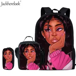 Черное искусство африканские девушки принтованные школьные сумки набор для детей 3 шт./компл. Книга сумка большой емкости рюкзак детский